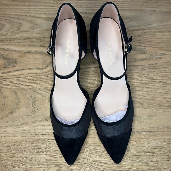 New! Tuckernuck Black Mesh Darcy Wedges Suede Leather Heels Women’s Size 9 - Picture 6 of 10